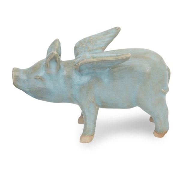 Alternate image for Handcrafted Blue Ceramic Flying Pig from Thailand Flying Blue Pig