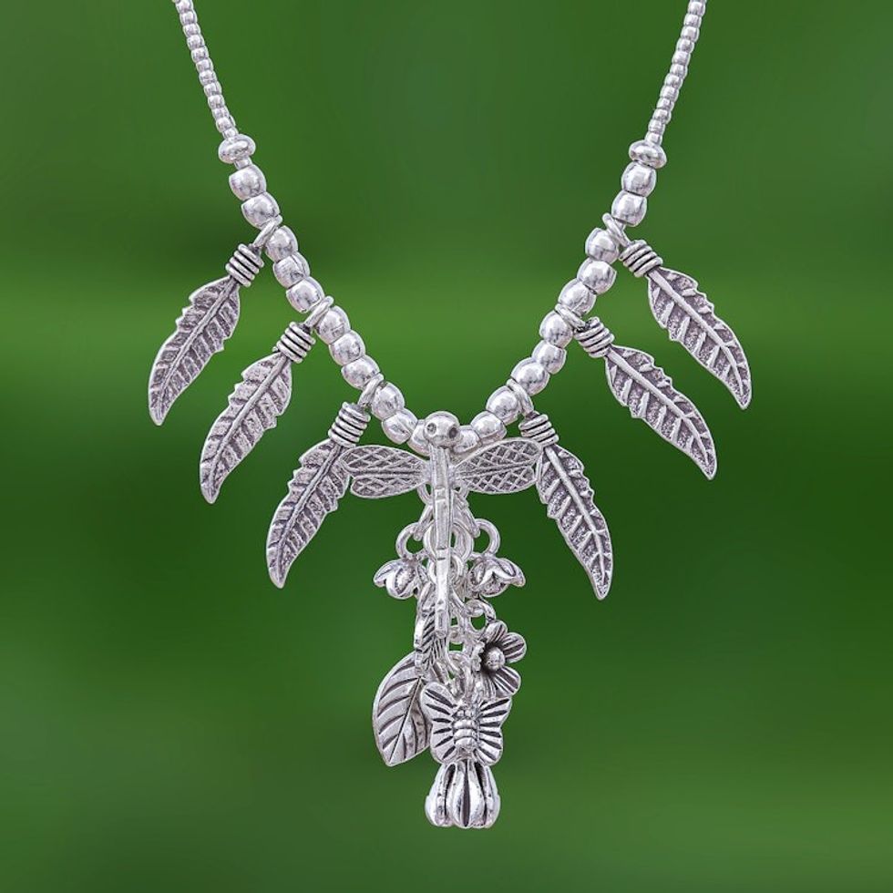 950 Karen Silver Dragonfly Charm Y-Necklace 'Lady Dragonfly'