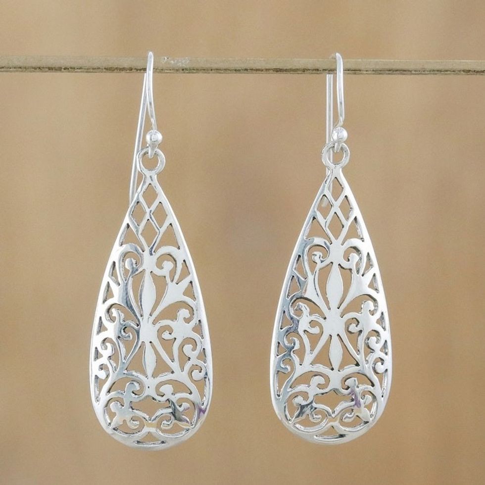 Sterling Silver Curlicue Dangle Earrings from Thailand 'Espalier'