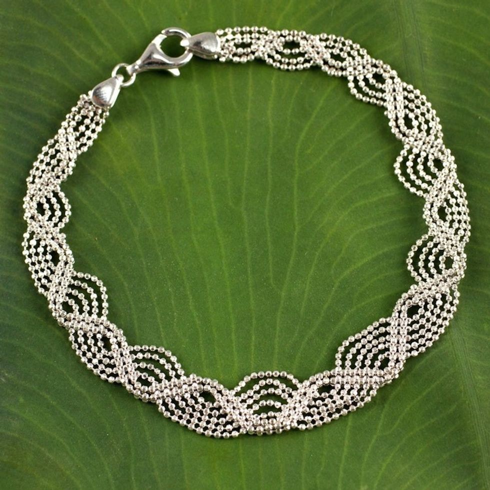 Artisan Handcrafted Thai Sterling Silver Beaded Bracelet 'The Rivers Flow'