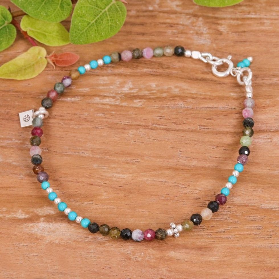 Tourmaline and Karen Silver Charm Bracelet 'Candy Sky'