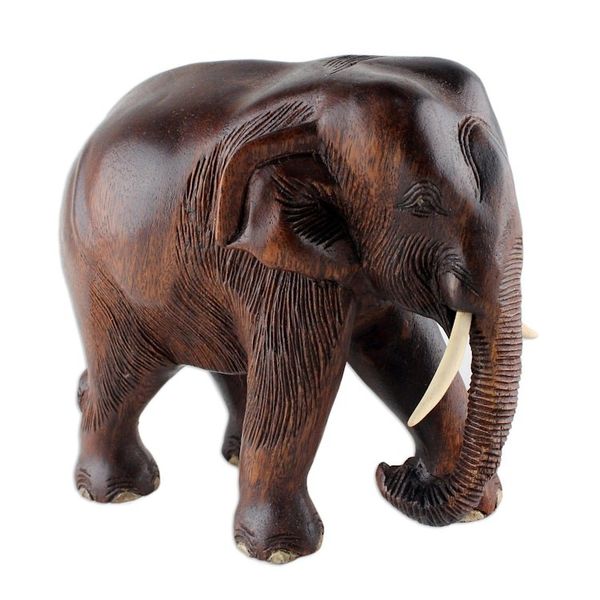 Alternate image for Artisan Carved Raintree Wood Sculpture Gentle Thai Elephant