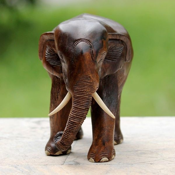 Alternate image for Artisan Carved Raintree Wood Sculpture Gentle Thai Elephant