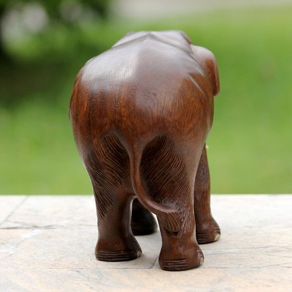 Alternate image for Artisan Carved Raintree Wood Sculpture Gentle Thai Elephant