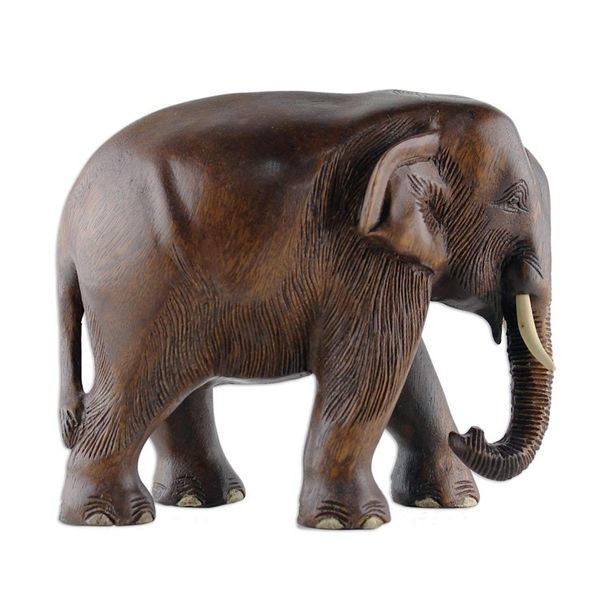 Alternate image for Artisan Carved Raintree Wood Sculpture Gentle Thai Elephant