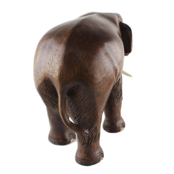 Alternate image for Artisan Carved Raintree Wood Sculpture Gentle Thai Elephant