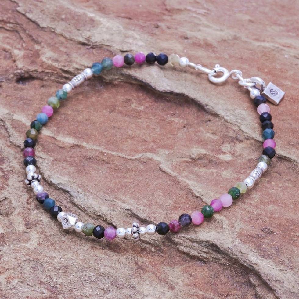 Tourmaline and Sterling Silver Beaded Bracelet 'Sweet Taste'