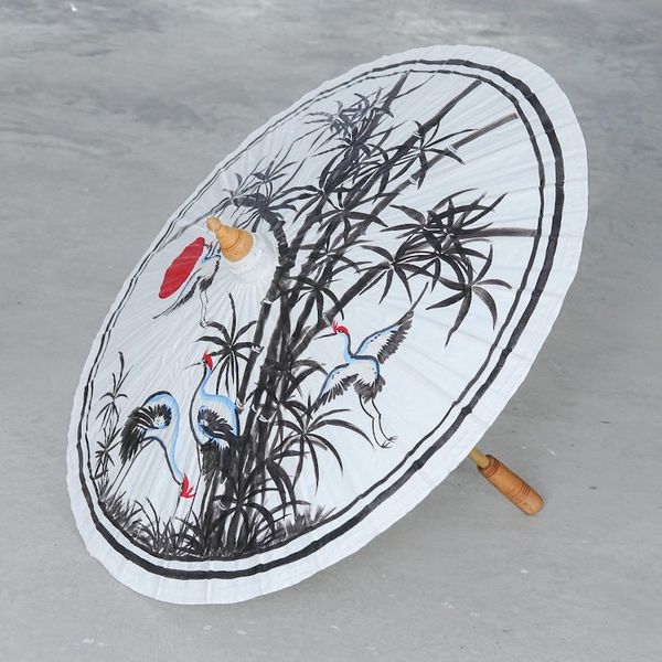 Alternate image for Hand-Painted Cotton and Bamboo Parasol Peaceful Cranes