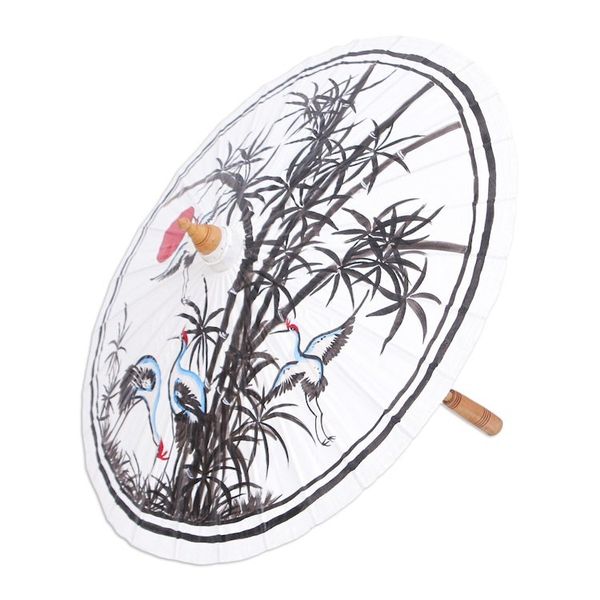 Alternate image for Hand-Painted Cotton and Bamboo Parasol Peaceful Cranes