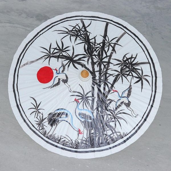 Alternate image for Hand-Painted Cotton and Bamboo Parasol Peaceful Cranes