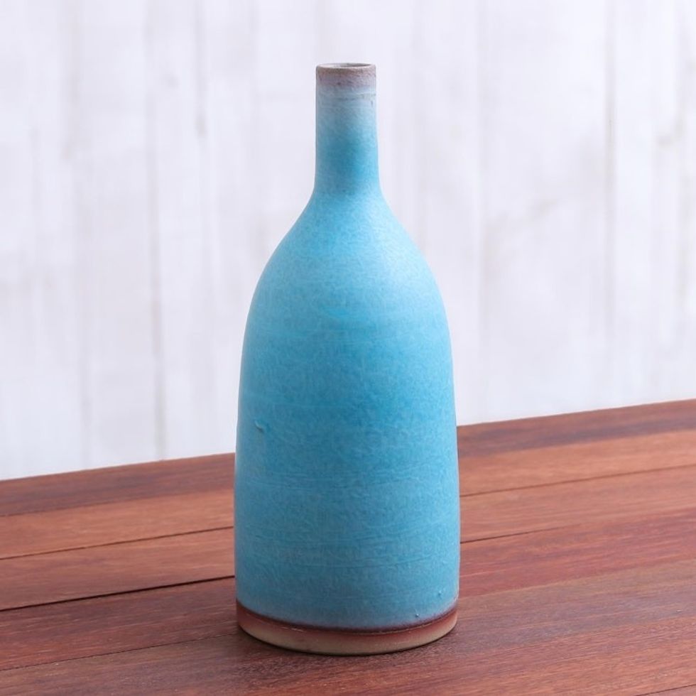 Light Blue Ceramic Vase Crafted in Thailand 'Spring Water'