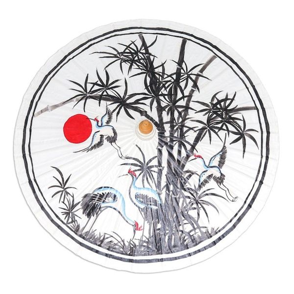 Alternate image for Hand-Painted Cotton and Bamboo Parasol Peaceful Cranes