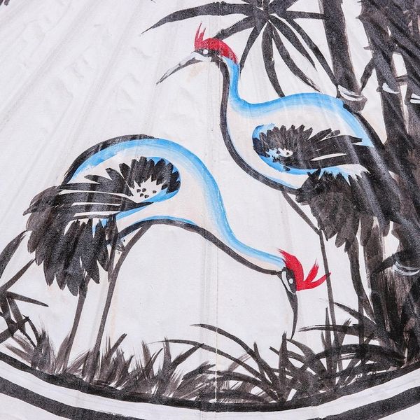 Alternate image for Hand-Painted Cotton and Bamboo Parasol Peaceful Cranes