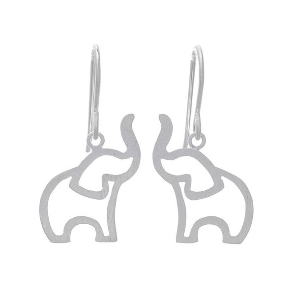 Alternate image for Brushed-Satin Sterling Silver Elephant Dangle Earrings Reverent Elephants