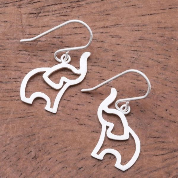 Alternate image for Brushed-Satin Sterling Silver Elephant Dangle Earrings Reverent Elephants