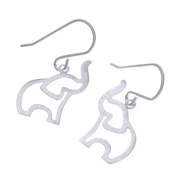 Alternate image for Brushed-Satin Sterling Silver Elephant Dangle Earrings Reverent Elephants