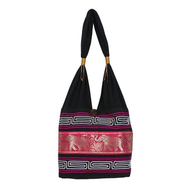 Alternate image for Elephant Cotton Blend Shoulder Bag in Ruby from Thailand Thai Elephants in Ruby