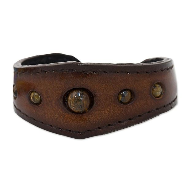 Alternate image for Tigers Eye Cuff Bracelet in Leather Handmade in Thailand The Power