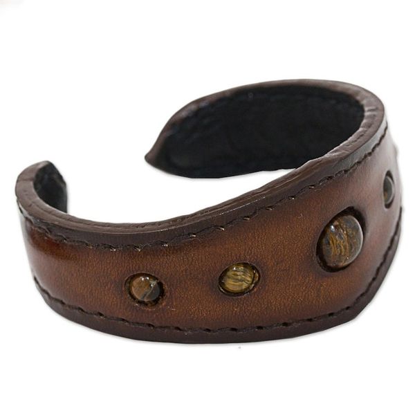 Alternate image for Tigers Eye Cuff Bracelet in Leather Handmade in Thailand The Power
