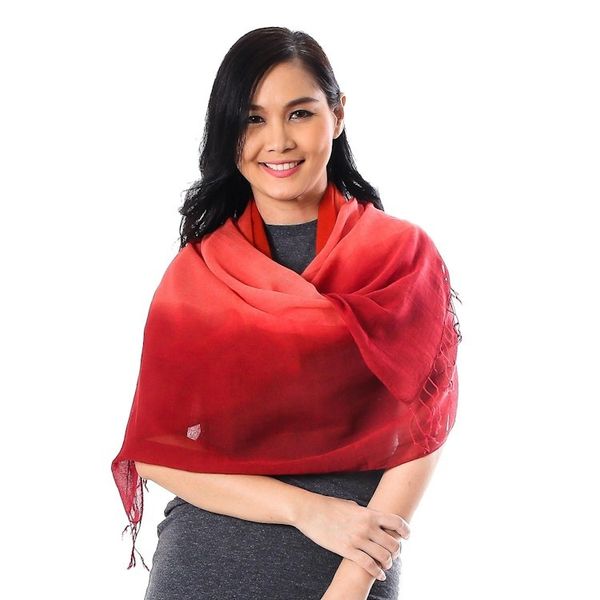 Alternate image for Ombre Cotton Shawl in Red and Orange from Thailand Beautiful Sunset