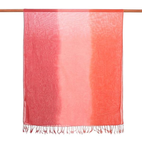 Alternate image for Ombre Cotton Shawl in Red and Orange from Thailand Beautiful Sunset