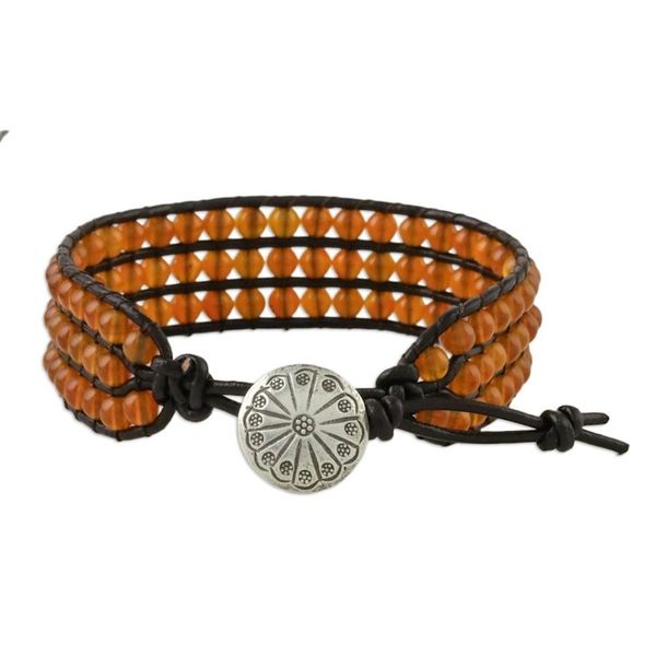 Alternate image for Carnelian Bead and Karen Silver Button Wristband Bracelet Apricots