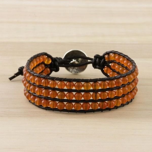 Alternate image for Carnelian Bead and Karen Silver Button Wristband Bracelet Apricots