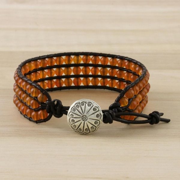 Alternate image for Carnelian Bead and Karen Silver Button Wristband Bracelet Apricots