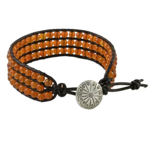 Alternate image for Carnelian Bead and Karen Silver Button Wristband Bracelet Apricots