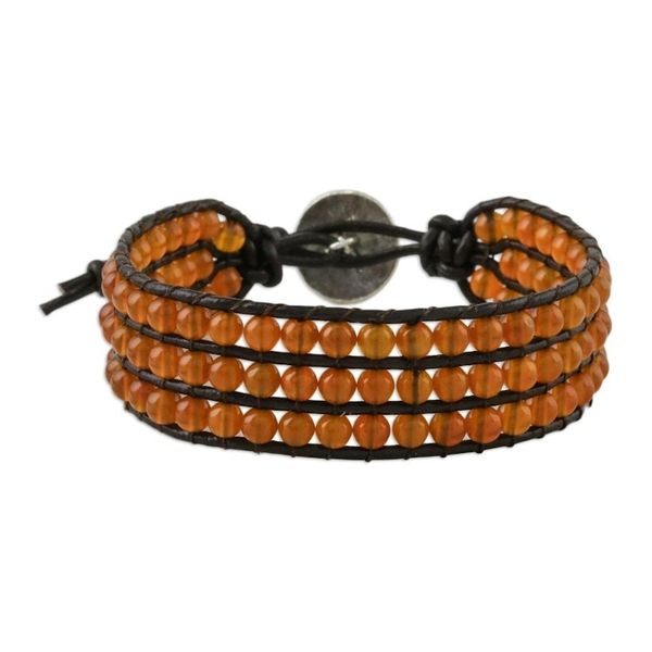Alternate image for Carnelian Bead and Karen Silver Button Wristband Bracelet Apricots