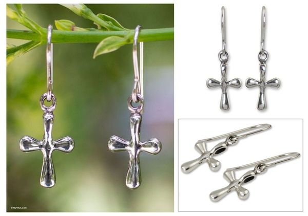 Alternate image for Sterling Silver Religious Dangle Earrings Faithful Cross