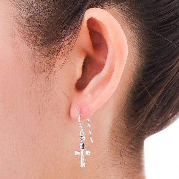 Alternate image for Sterling Silver Religious Dangle Earrings Faithful Cross