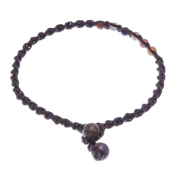Alternate image for Multicolored Agate Beaded Macrame Anklet from Thailand Thai Beach Chic