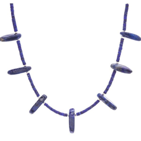 Alternate image for Lapis Lazuli and Karen Hill Tribe Silver Beaded Necklace True Blue at Midnight