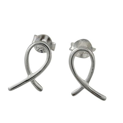 Alternate image for Ribbon-Shaped Sterling Silver Drop Earrings from Thailand Gleaming Ribbon