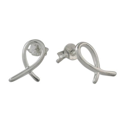 Alternate image for Ribbon-Shaped Sterling Silver Drop Earrings from Thailand Gleaming Ribbon