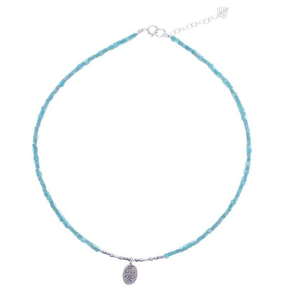 Alternate image for Amazonite and Sterling Silver Pendant Necklace Pale Flower