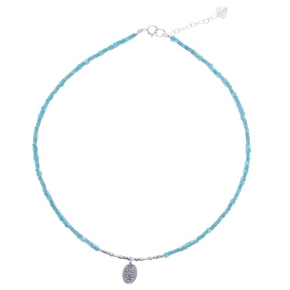 Amazonite and Sterling Silver Pendant Necklace 'Pale Flower'