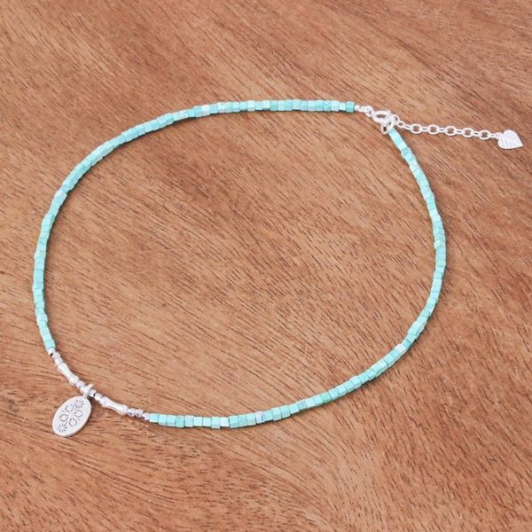 Alternate image for Amazonite and Sterling Silver Pendant Necklace Pale Flower