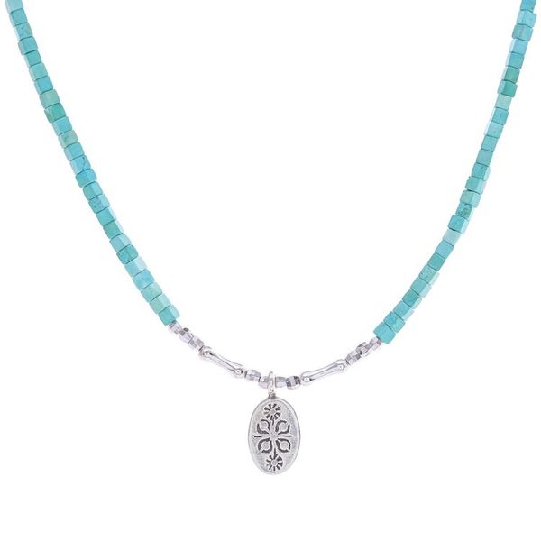 Alternate image for Amazonite and Sterling Silver Pendant Necklace Pale Flower