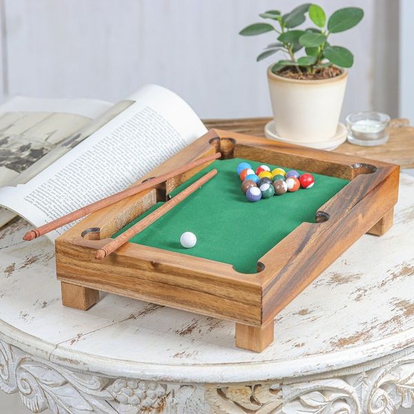 Alternate image for Handmade 12-Inch Raintree Wood Billiards Game from Thailand Best of Billiards