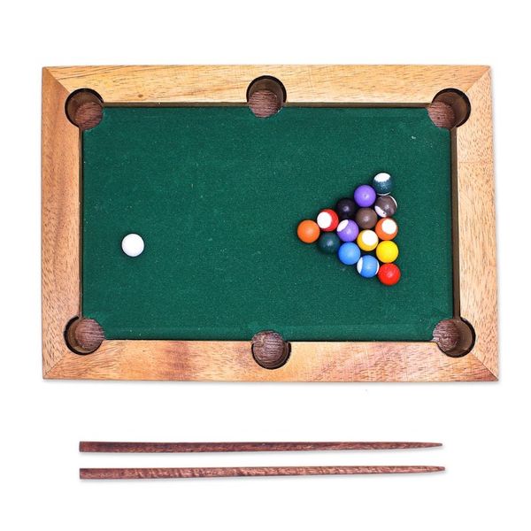 Alternate image for Handmade 12-Inch Raintree Wood Billiards Game from Thailand Best of Billiards