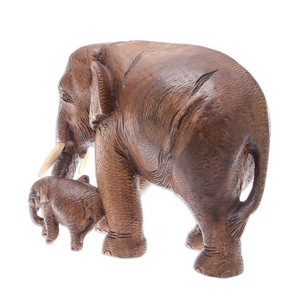 Alternate image for Thai Teak Wood Elephant Sculpture Father and Son