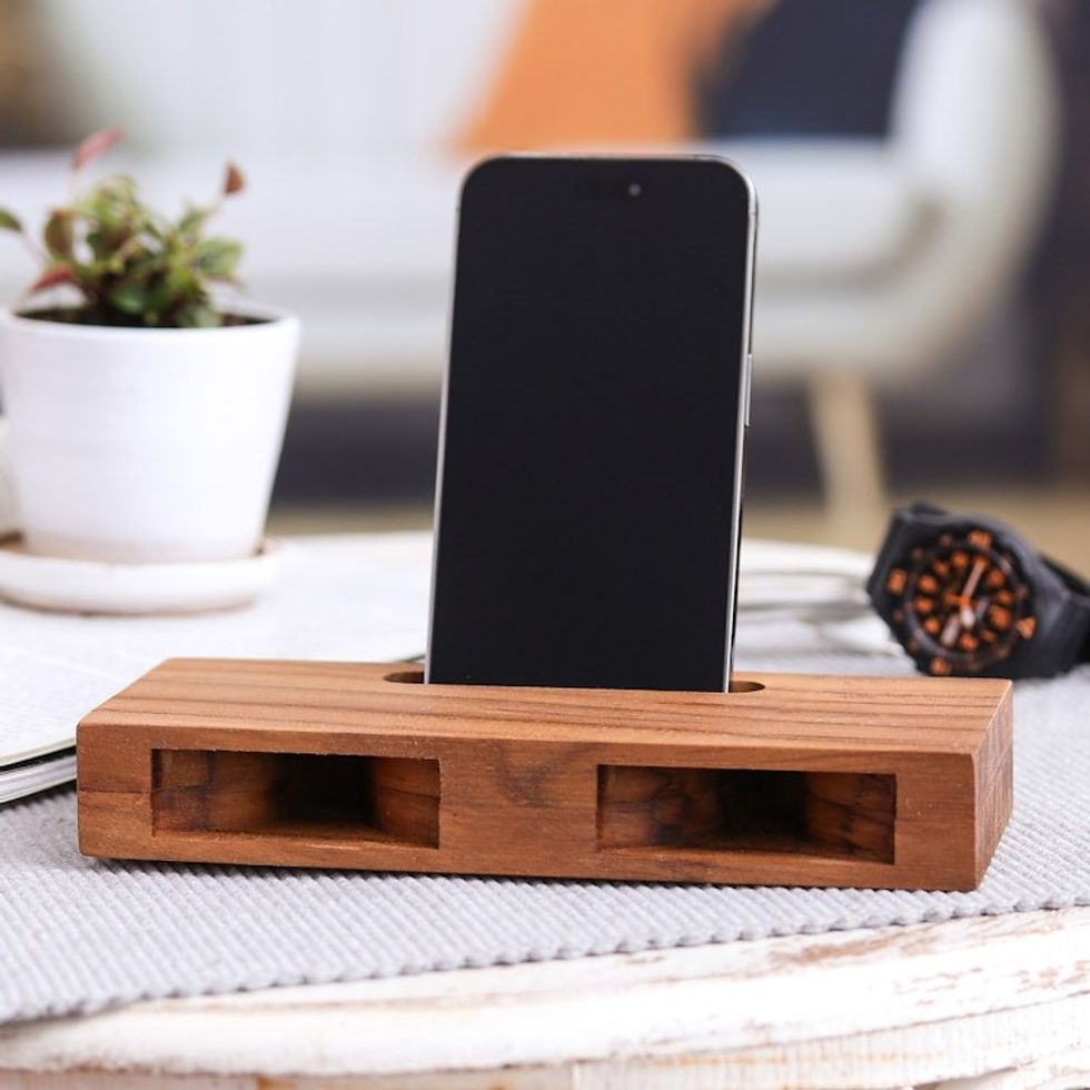 Handcrafted Teak Wood Phone Speaker from Thailand 'Teak Symphony'