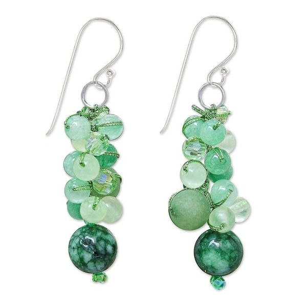 Alternate image for Green Quartz and Glass Bead Dangle Earrings Bubble Tea in Green