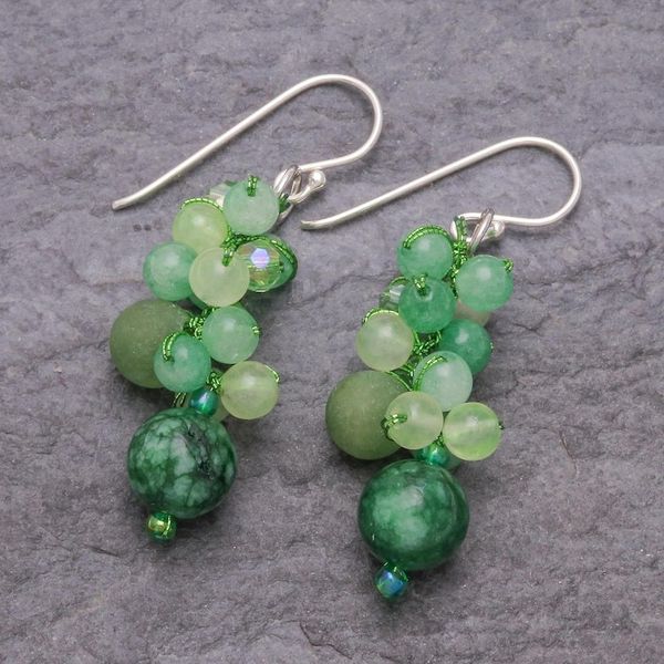 Alternate image for Green Quartz and Glass Bead Dangle Earrings Bubble Tea in Green