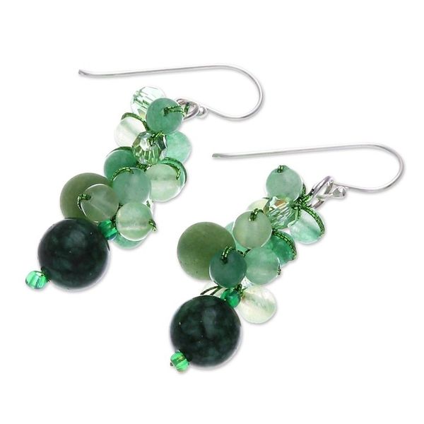Alternate image for Green Quartz and Glass Bead Dangle Earrings Bubble Tea in Green