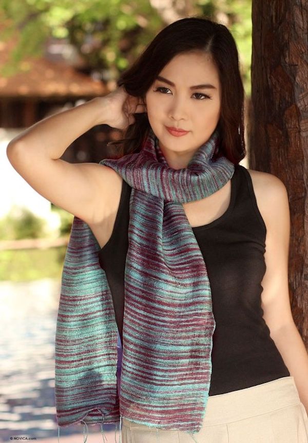 Alternate image for Silk batik scarf Mae Nam Khong Valley