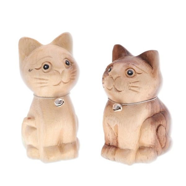 Alternate image for Set of 2 Feline Raintree Wood Figurines with Aluminum Bells Harmonious Meows