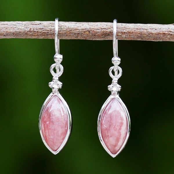 Alternate image for Rhodium Plated Rhodochrosite Dangle Earrings from Thailand Knowing Eyes